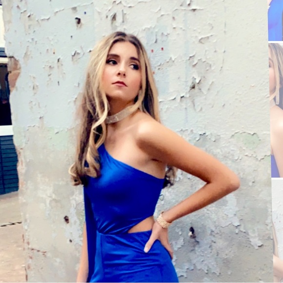 SEXY VENUS BLUE ONE SHOULDER SIDE CUT OUT JUMPSUIT ~ One Shoulder Flowy Romper - Picture 7 of 16